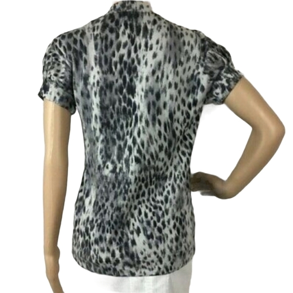 Kenneth Cole | Animal Print Silk Blend Short Sleeve Cardigan Sweater (Medium) - Picture 7 of 8